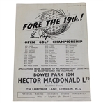 Gary Player Signed 1959 The Open Championship Betting Sheet/Page JSA ALOA