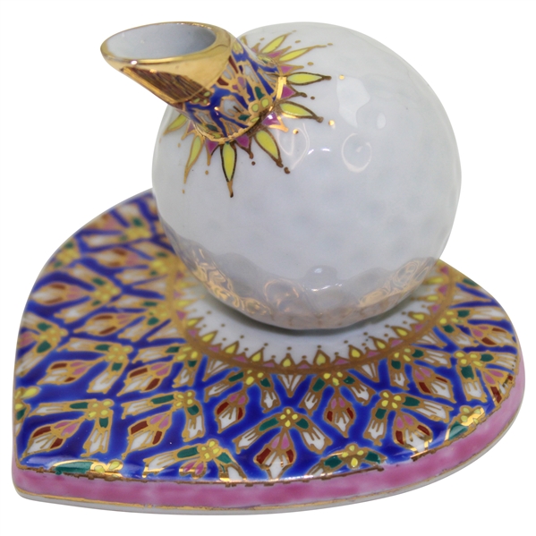 Classic Decorative Hand Painted Porcelain Golf Ball on Heart Themed Pen Holder