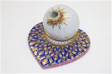 Classic Decorative Hand Painted Porcelain Golf Ball on Heart Themed Pen Holder