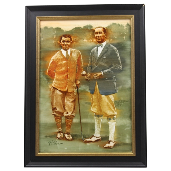 Original Walter Hagen & Gene Sarazen Oil Painting Signed by Artist Robert Fletcher - Framed
