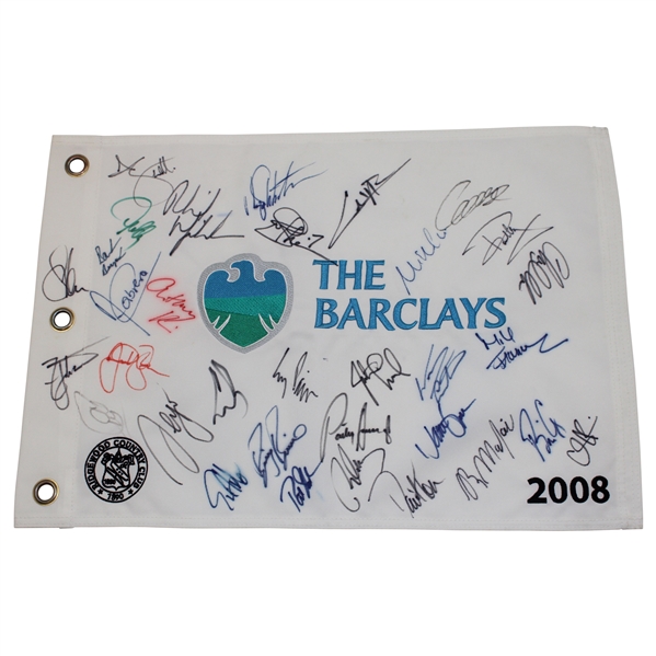 Mickelson, Scott, Pavin, Leonard & others Multi-Signed 2008 The Barclays Embroidered Flag JSA #XX19984