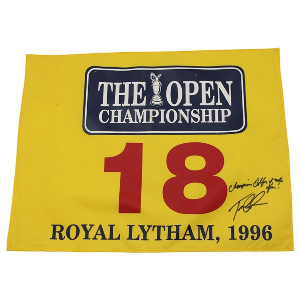 Tom Lehman Signed 1996 Open Championship at Royal Lytham Flag w/Champion Golfer of the Year JSA ALOA