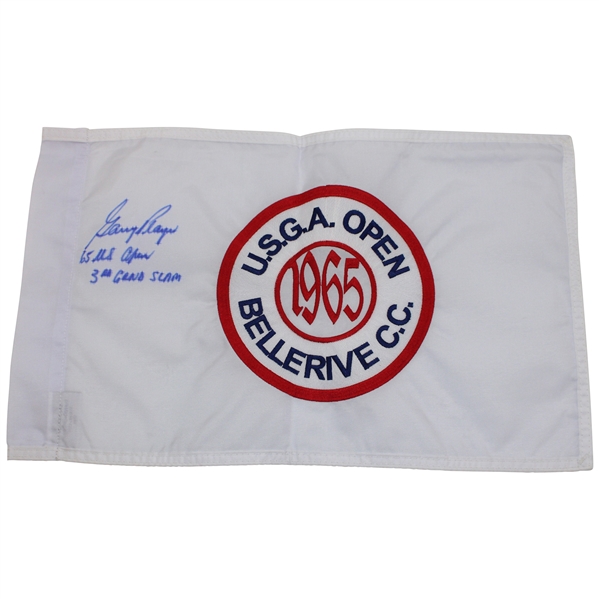 Gary Player Signed 1965 US Open Comm. Embroidered Flag w/65 US Open & 3rd Grand Slam JSA ALOA