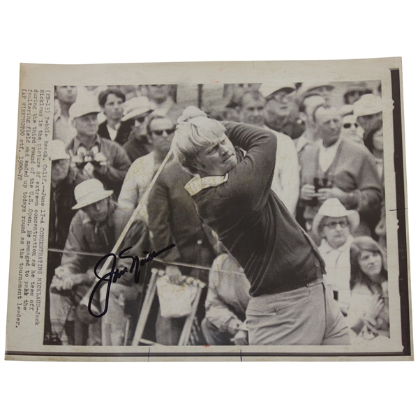 Jack Nicklaus Signed 1972 Tee Shot at Pebble Beach 3rd Rd. Post Swing Photo JSA ALOA