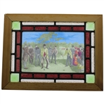 c.Early 1900s Victorian Stained Leaded Glass Golf Match On Blackheath Panel - Framed