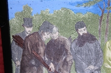 c.Early 1900's Victorian Stained Leaded Glass 'Golf Match On Blackheath' Panel - Framed