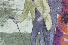 c.Early 1900's Victorian Stained Leaded Glass 'Golf Match On Blackheath' Panel - Framed