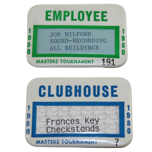 1980 Masters Tournament Employee & Clubhouse Badges - Seve Ballesteros Winner