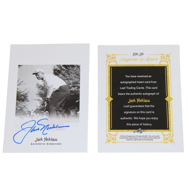 Jack Nicklaus Signed 2012 Leaf Legends of Sport Test Print Card w/Front & Back JSA ALOA