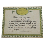 Walter Hagen Signed 1954 Hole-in-One Club Certificate JSA ALOA