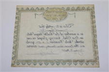 Walter Hagen Signed 1954 Hole-in-One Club Certificate JSA ALOA