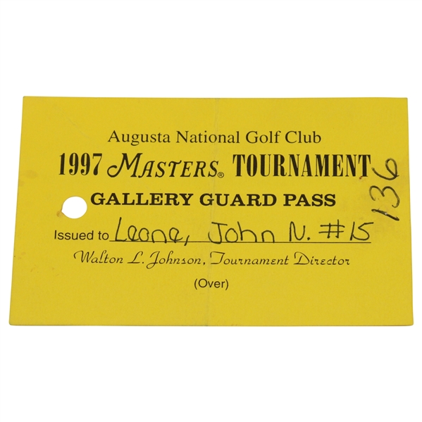 1997 Augusta National Golf Club Masters Tournament Gallery Guard Pass - Unique