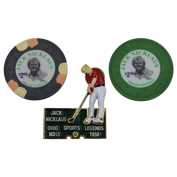 Jack Nicklaus Ohio Sports Legends Pin w/Two (2) Jack Nicklaus $2.50 Casino Chips