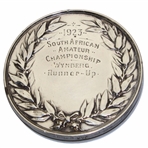 1923 South African Amateur Championship at Wynberg Sterling Silver Runner-Up Medal
