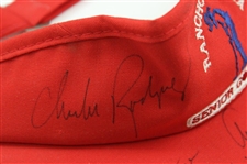 Palmer, Player & (6) Others Signed Rancho Murieta Senior Gold Rush Red Visor JSA ALOA