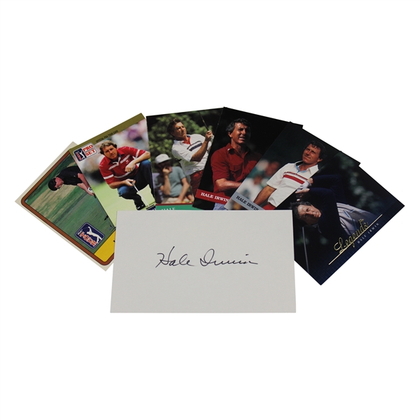 Hale Irwins Personal Signed 3x5 Card with Six (6) Golf Trading Cards JSA ALOA