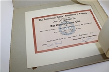 Joe Kirkwood's 1962 PGA of America Quarter Century Club Certificate 