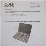 Joe Kirkwood's 1962 PGA of America Quarter Century Club Certificate 