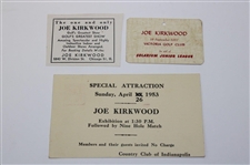 Four (4) c.1950's Joe Kirkwood Exhibition Advertisement Pieces, Two (2) Tickets To Various Events & Tag 