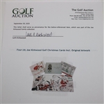 Four (4) Joe Kirkwood Golf Christmas Cards Incl. Original Artwork