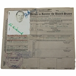 Joe Kirkwood Srs Signed 1955 Permit To Reenter The United States w/ Photo