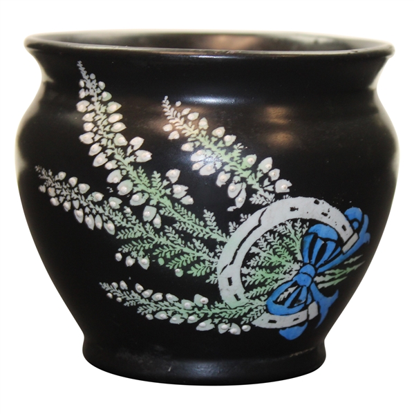 Gleneagles Decorative Hand Painted Small Black Shelley Vase w/Crossed Clubs & Ball