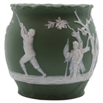 Ceramic Green Vase Featuring Golfer, Caddy & Swing Sequence w/Damaged Interior Rim