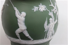 Ceramic Green Vase Featuring Golfer, Caddy & Swing Sequence w/Damaged Interior Rim