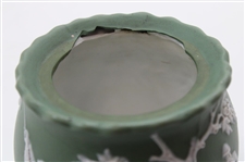 Ceramic Green Vase Featuring Golfer, Caddy & Swing Sequence w/Damaged Interior Rim