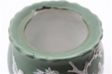 Ceramic Green Vase Featuring Golfer, Caddy & Swing Sequence w/Damaged Interior Rim