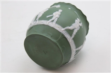 Ceramic Green Vase Featuring Golfer, Caddy & Swing Sequence w/Damaged Interior Rim