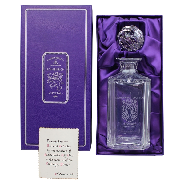 Bernard Gallaghers Auchterarder GC Edinburgh Crystal Centenary Dinner Gifted Decanter in Box