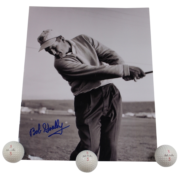 Bob Goalby Signed 11x14 B&W Photo w/Three (3) Signature Logo Golf Balls JSA ALOA