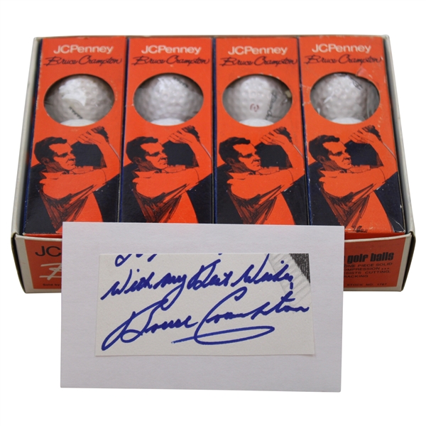 JC Penny Bruce Crampton Championship Golf Ball Box W/O Lid W/ Balls & Signed Cut Card JSA ALOA