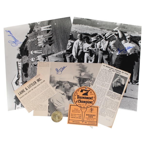 Gene Littler & Al Beselnick Signed Photos & Article w/1959 ToC Badge & Contestant Medal JSA ALOA
