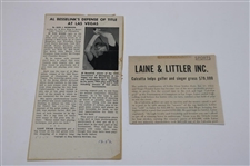 Gene Littler & Al Beselnick Signed Photos & Article w/1959 ToC Badge & Contestant Medal JSA ALOA