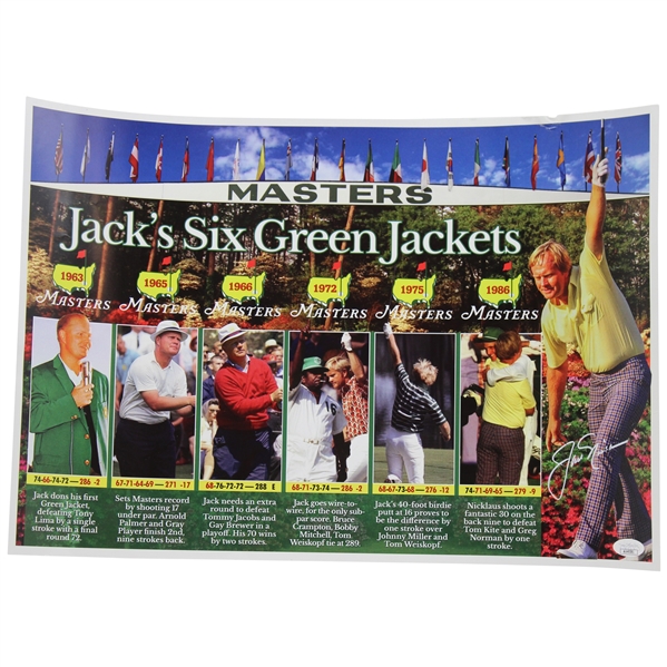 Jack Nicklaus Signed Jacks Six Green Jackets Poster JSA #AU49381