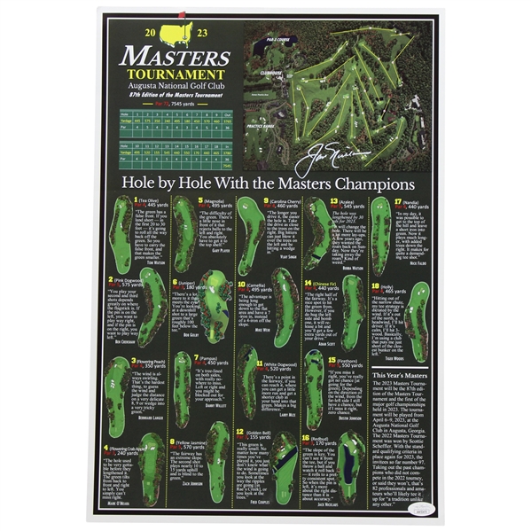 Jack Nicklaus Signed 2023 Masters Hole by Hole With the Masters Champion Poster JSA #AW53475