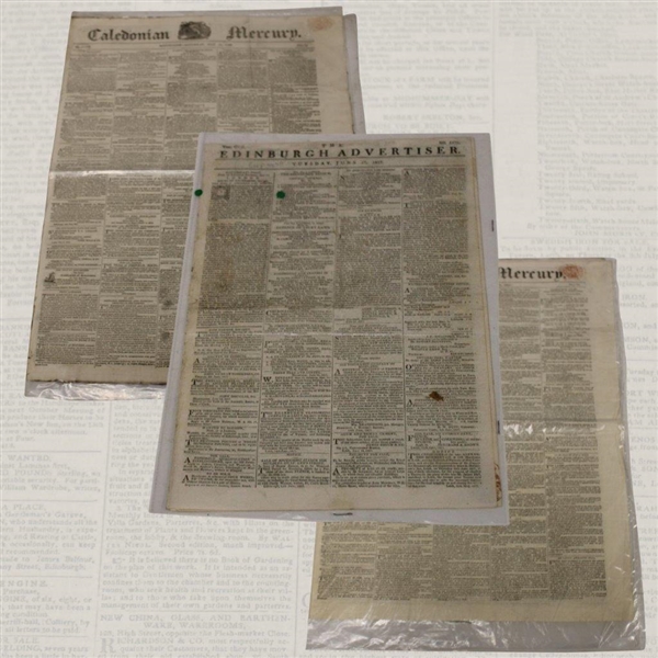 Three (3) 1817-1822 Edinburgh/Caledonian Newspapers w/Various Medal Results, Thistle GC & other Content