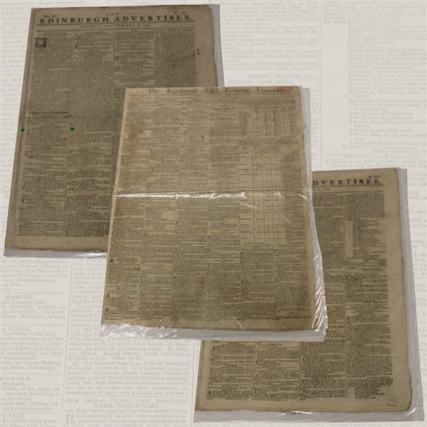 Three (3) 1813-1814 Edinburgh Newspapers w/Various St Andrews Silver Cub, Medal Results & other Content