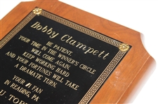 Bobby Clampett Plaque From Reading, Pa. #1 Fan Lou Topper
