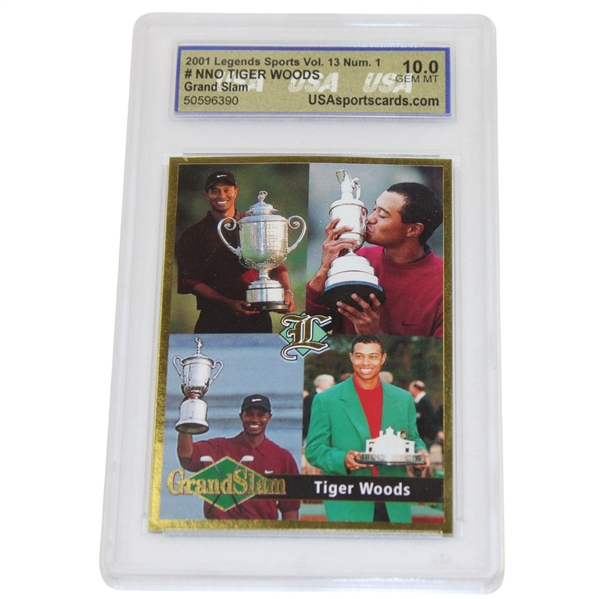 2001 Legends Sports Vol 13 #1 Tiger Woods Grand Slam USA Gem Mt 10 #50596390