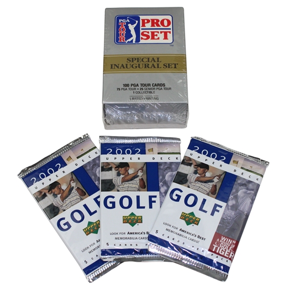 1990 PGA Tour Pro Set Inaugural Set & (3) 2002 Upper Deck Golf Card Packs