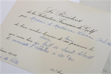 1953 'Federation Francaise De Golf' Pair of Tickets w/Invitation to Warren Orlick & Wife