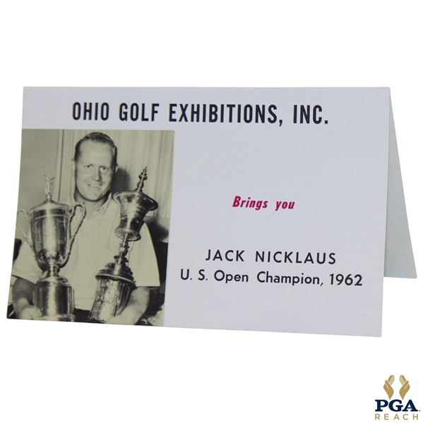 c.1962 Jack Nicklaus Ohio Golf Exhibition Information Card Feat US Open Win