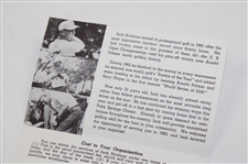 c.1962 Jack Nicklaus Ohio Golf Exhibition Information Card Feat US Open Win