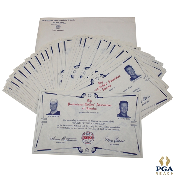 Lot of 1965 PGA of America National Golf Day Round of Champions Citations