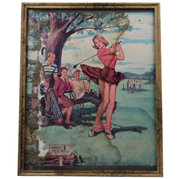 Lewd Golfer Girl Teeing Off with Onlookers - Framed