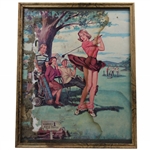 Lewd Golfer Girl Teeing Off with Onlookers - Framed