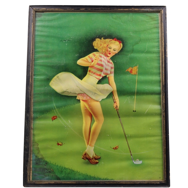 Lewd Golfer Putting in Dress - Framed